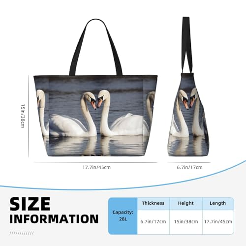 Romantic White Swan Beach Bags For Women Large Waterproof Sandproof Beach Tote Bag Pool Bag Lightweight Zipper Carry On Bag For Gym Travel Vocation4