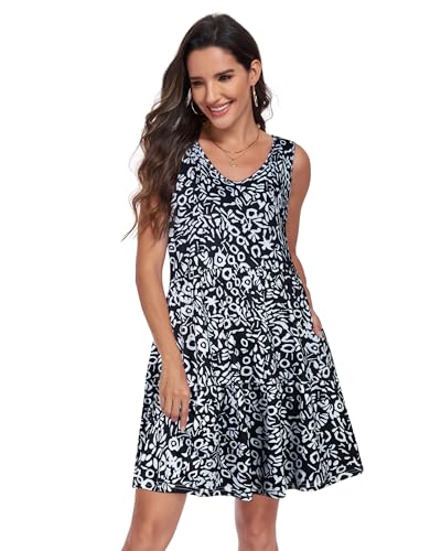 Image of Sundresses for Women Summer Sleeveless Tiered Swing V Neck Tank Dress