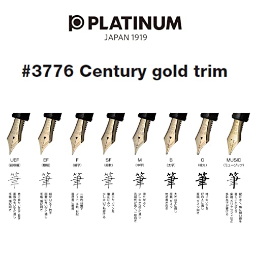 PLATINUM Japanischer Füllfederhalter #3776 Century Gold Trim Black in Black SF/Schwarz/ 0,30-036 mm/Handgefertigt/Feder aus 14-Karätigem Gold/mit Geschenkbox/Füllhalter
