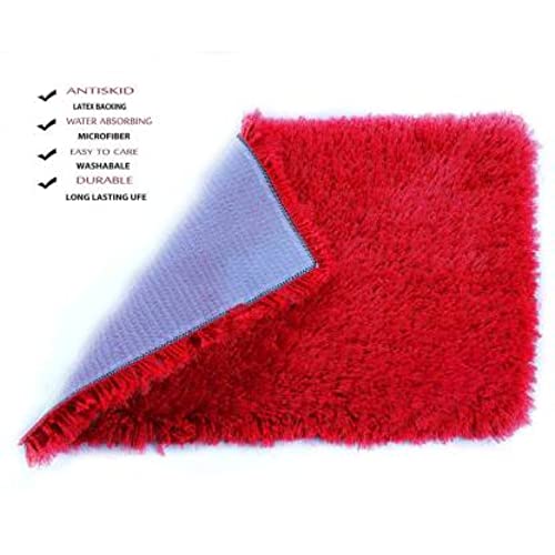 Image of Anti Skid Doormats for Home and Office Entrance Living Room and Bathroom Mats | Entrance Door Mats for Home and Office Entryway. (Solid Red, 18x28)