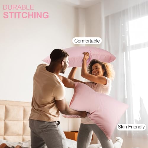 Image of DONAMA Pillowcase Fit All Types of Pillow, 1pc Moisture Wicking and Cooling Fabric Pillow Cover with Envelope Closure - King Size 35.43 inch x 19.69 inch (Pink)
