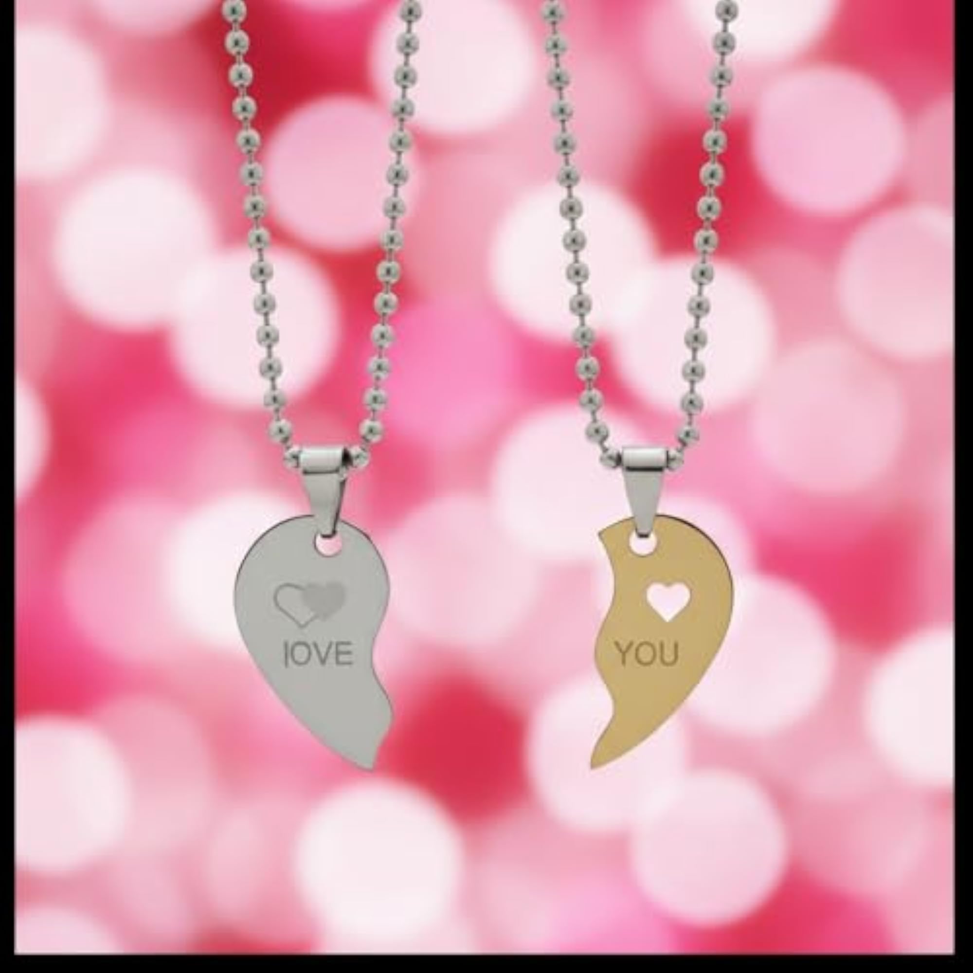 Couple Heart Pendant Necklace Set, Split Heart Engraved