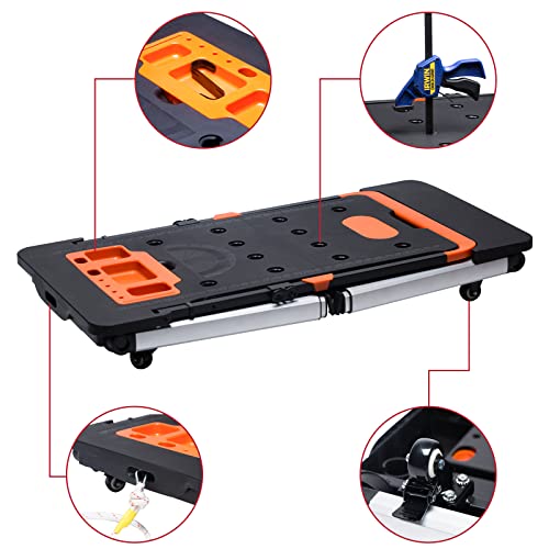 7 in 1 Work Bench with 2 USB Interfaces and 2 Electric Sockets-Workbenches, Saw Horses, Scaffolding, Platforms, Creeper, Chair, Trolley (Aluminum)