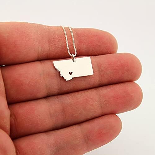 Montana State Necklace Personalized Engraved Sterling Silver Montana State Necklace with Heart - Hometown Memory Gift - Image 4