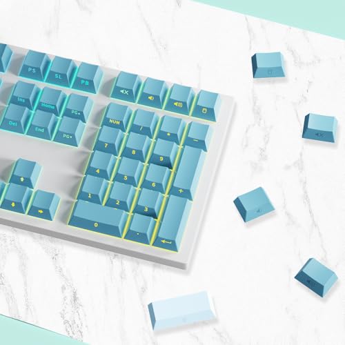 AKepopery Gradient Keycap Side-Print Shine-Through PBT Keycaps, 121 Keys Cherry Profile, Transparent Spacebar Strip, for MX Switches, for Keyboards with LED Facing South (Gradient Blue) — view 4