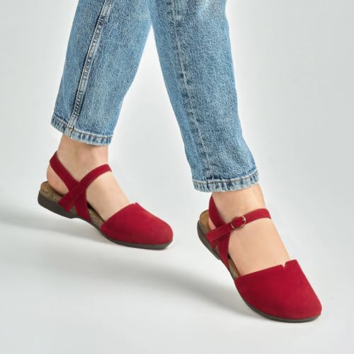 Image of PARTY Closed Toe Sandals Women, Barefoot Arch Support Flat Sandals for Office Work and Travel with Comfortable Cork Footbed