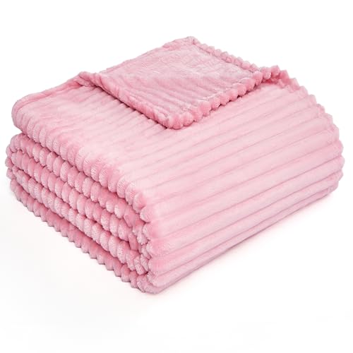 LANE LINEN Pink Throw Blanket 127 x 152 Living Room Home Decor Gifts for Mom Women Soft Fluffy Fleece Cozy Fuzzy Plush Warm Couch Bed Blanket Comforter Bedroom Decor Gift for Her