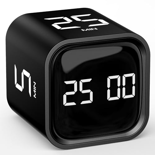 HAUSPROFI Pomodoro Timer Countdown 5|25|10|50 Minute Schwerkraft-Timer Küchentimer Kurzzeitwecker Küche Zeitmanagement-Tool Kinder Adhs Hilfsmittel Arbeit Lernen Sport Kochen Schwarz