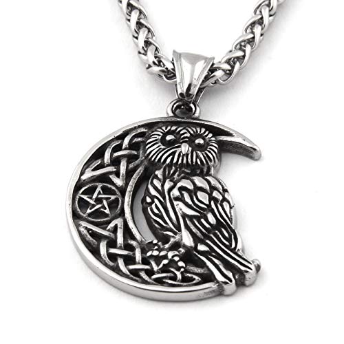 Stainless Steel Irish Celtic Owl Crescent Moon Pendant Necklace Celtic Knot Pentagram Amulet Jewelry3