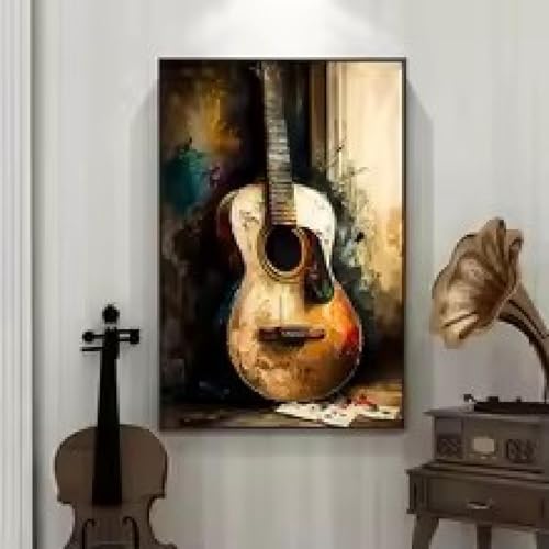 Guitare abstraite sur toile pour habiller les murs d'un bar ou club de musique