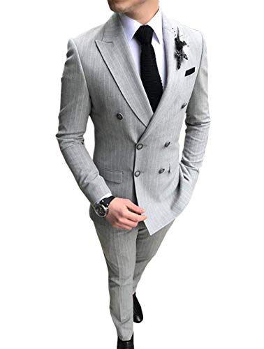 Men's Pinstripe Suit Two-Piece Double Breasted Wedding Groomman Formalwear