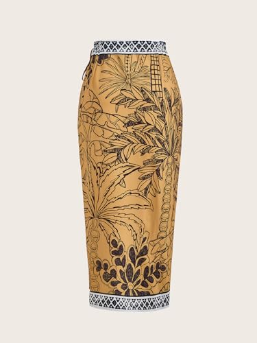 Women's Tropical Print Wrap Maxi Skirt Tie Side High Waisted Boho Vacation Skirts2