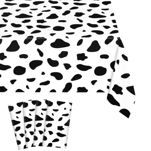 Image of Cow Print Tablecloth 4 Pack Black and White Cow Print Table Cloths for Baby Shower Birthday Parties Farm Animal Themed Party Holiday Outdoor Picnic 54 x 108 Inch