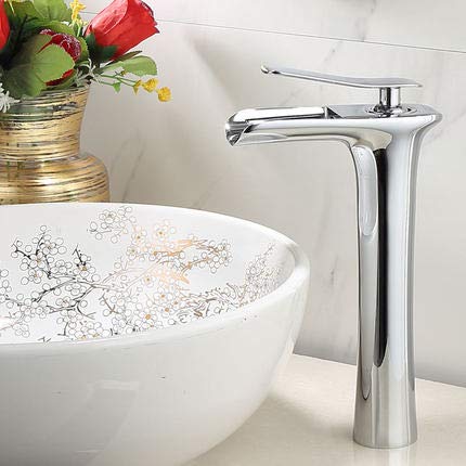 Robinet cascade chrome haut mitigeur de lavabo monotrou pour salle de bain moderne
