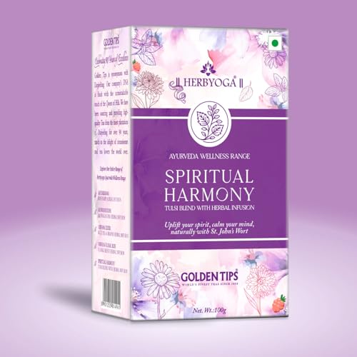 Image of Golden Tips Tea Spiritual Harmony Herbal Infusion | Relaxing Wellness Herbal Tea Blend with Tulsi | Calming Aromatic Infusion for Stress Relief & Mindful Relaxation