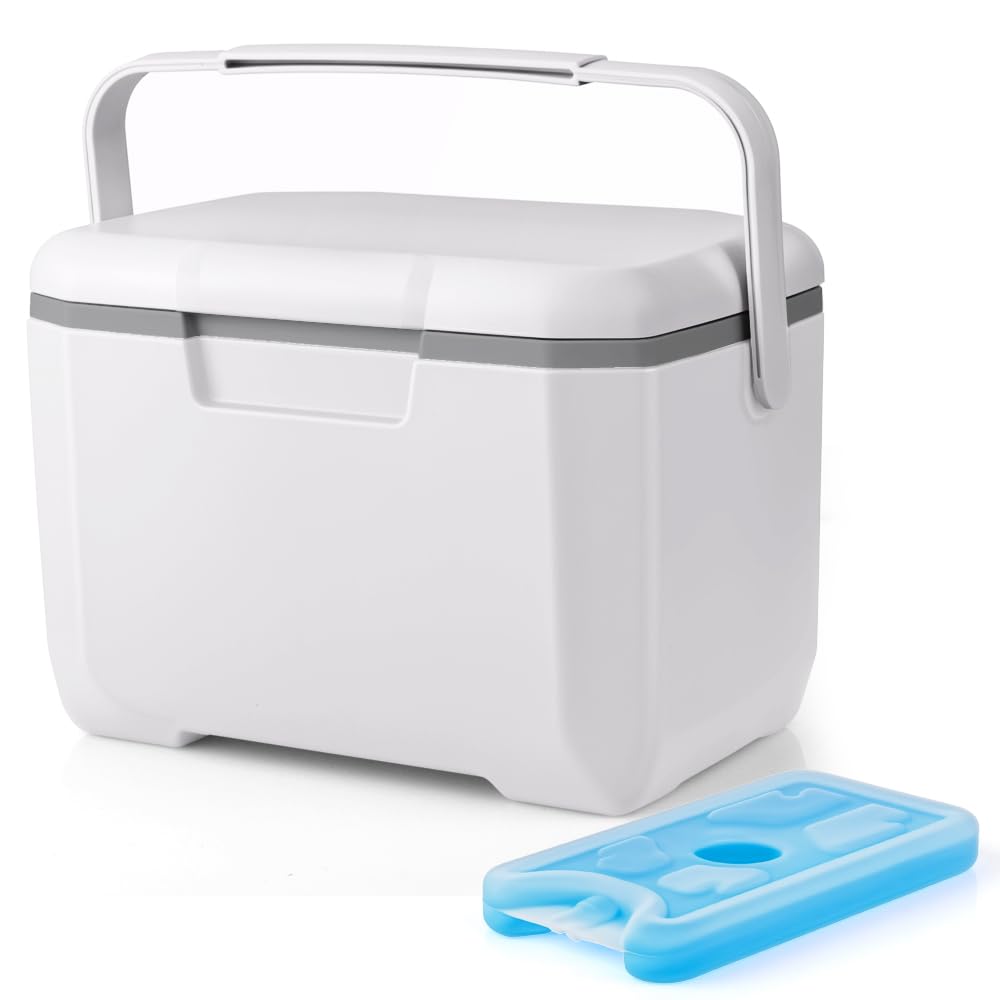 Portable Cooler Box with Extra Ice Pack - Sturdy 6-Can Capacity Outdoor Cooler for Camping, Fishing, and Tailgating