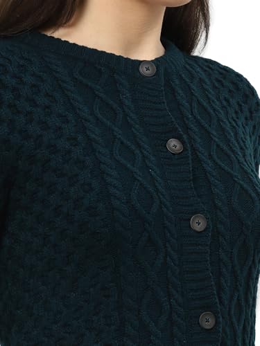 Image of Kalt Women Sweater for Winters Woolen Acrylic Full Sleeve Round Neck Cable Design Cardigan Sweater