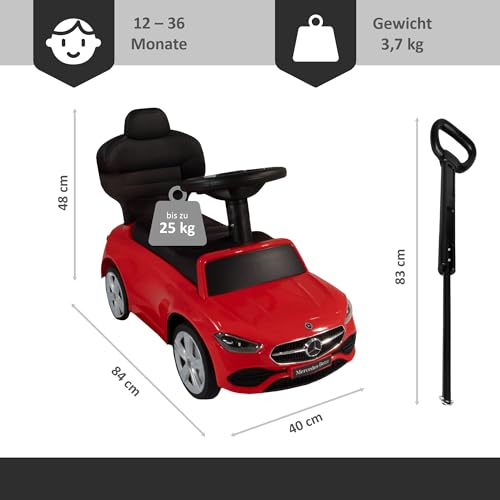 Lemodo Rutschauto rot ab 1 Jahr – Rutscherfahrzeug Kinderfahrzeug mit Schiebestange und Sicherheitsbügel, Rutscherauto mit Staufach und Sound-Lenkrad, Lizenziertes Kinderspielzeug von Mercedes – Bild 5