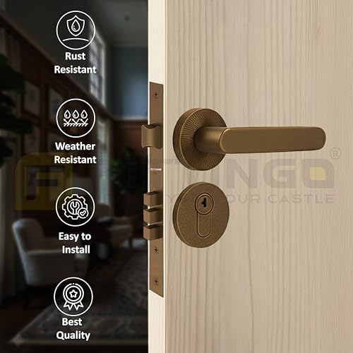 Image of Vigo Mortise Door Handle Lock Set /Premium Zinc Alloy Door Handle with Locks /Heavy-Duty Main Door Handle with Lock for Home, Office & Hotel Doors - 3 Years Warranty (PVD Rose Gold Matt)