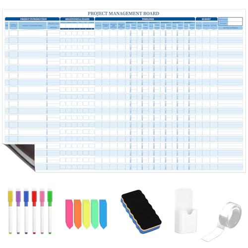 Lincia Large Magnetic Project Management Vision Board Set 24" x 36" Reusable Portfolios Office Whiteboard Wall Planner Track up to 20 Projects, Budgets & Timelines, Visual Project Planner & Tracker