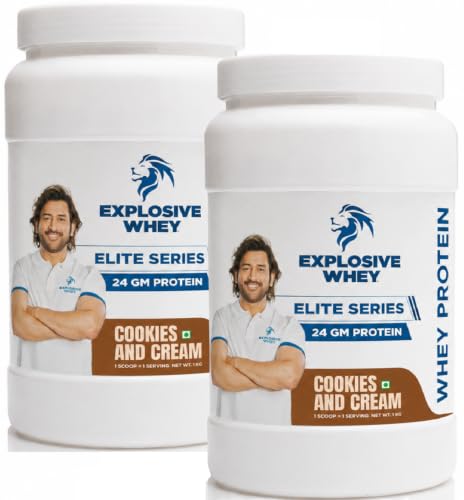 Image of Explosive Whey Elite Series Whey Protein - Trusted by M.S. Dhoni | 24g Protein per Scoop | Premium Concentrate Sport Supplement for Enhanced Muscle Growth and Recovery | Cookie & Cream - 2kg (60 Servings), Trustified Certified