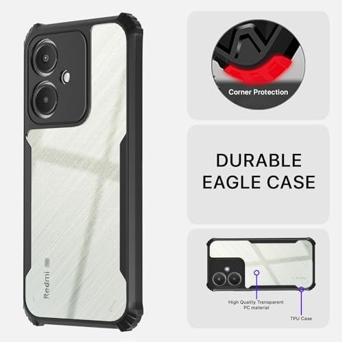 Image of Pikkme Redmi 13C 5G Back Cover | Crystal Clear Transparent Back | Ultra Hyrbid | Full Camera Protection | Raised Edge | Bumper Back Case (Black)