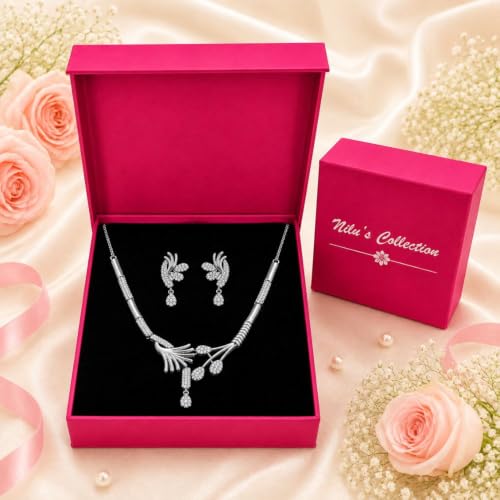 Image of Nilu's Collection Floral Necklace With Earrings For Women | Anti-Tarnish | Anti-Allergy