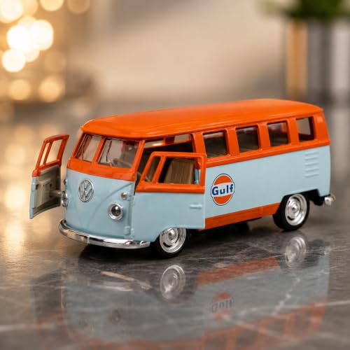 Image of Wizplex CCA Volkswagen T1 Gulf 1:64 Officially Licensed Premium Die Cast Metal Car in Acrylic Display Case - Openable Doors, Collectible Classic Van Showpiece for Collectors & Kids 3+