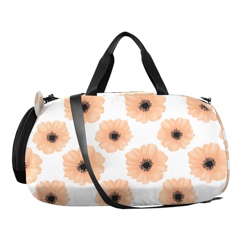 Beige Flowers Kids Travel Duffel Bag for Boys Girls Overnight Weekend Tote Bag with Shoes Compartment for Trip Beach Swim2