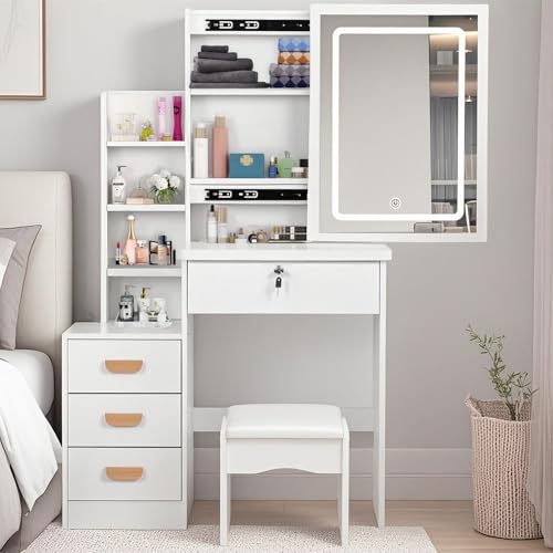 Catálogo para Comprar On-line Tocador Walmart para comprar hoy. 41 SUZWIP Tocador con Espejo y Luces LED,con Espejo Iluminado Led en 3 Colores,con Taburete Blando,con 4 Cajones y Estantes De Almacenaje para Recamara (80 * 30 * 132)