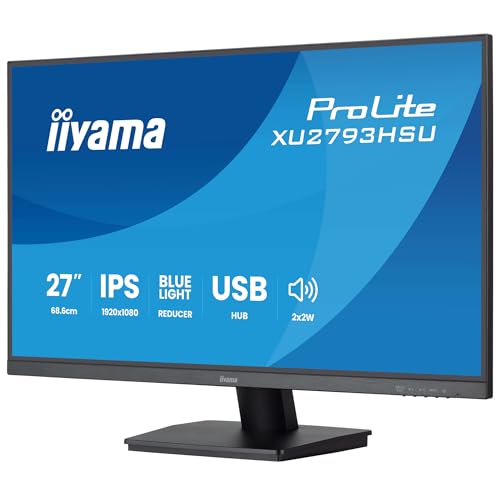 iiyama Ecran Prolite XU2793HSU-B7, Ultra Mince, Dalle IPS, 1920x1080@100Hz, 1ms, 300cd/m², 1000:1, 1xHDMI, 1xDisplayPort, USB HUB (2x2.0), Haut-parleurs, VESA 100x100, i-Style Colour, TCO