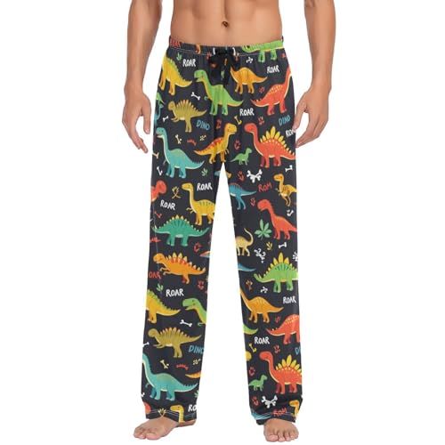Colorful Dinosaurs Pajama Pants Dog Bone Footprint Lounge Sleepwear PJs Men's Pajama Bottoms Lightweight Sleep Pants XL