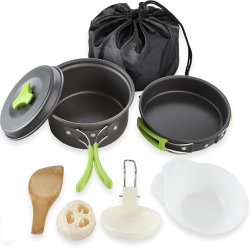 Image of 10-Piece Camping Cookware Mess Kit - Lightweight Nonstick Pot & Pan Set with Spork, Bowls, Sponge & Travel Bag - Compact Outdoor Cooking Gear for Backpacking, Hiking, Scouts & Survival