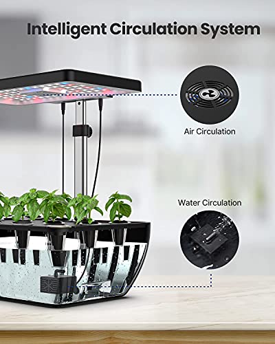 Idoo 12 Pods Hydroponics Growing System With 6.5L Water Tank, Hydro Indoor Herb Garden Up To 14.5", Plant Germination Kit With Pump System, Fan, Grow Light For Home Kitchen Countertop Gardening, Black #TOP5