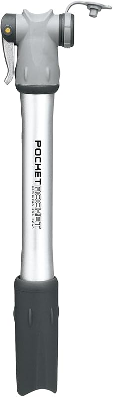 Topeak Pocket Rocket Bike Mini Hand Pump, Compact, High-Pressure for Road Bikes, 160 PSI/11 Bar, Aluminum Barrel, Dual-Density Handle, Integrated Dust Cap and Side Mount Bracket (Silver/Black) | Lightweight
