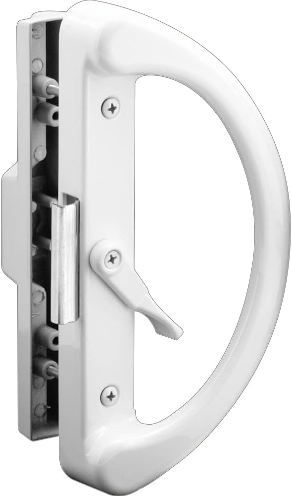 Prime-Line C 1223 Non-Keyed Sliding Glass Door Handle Set – Replace Old or Damaged Door Handles Quickly and Easily – White Diecast, Clamp Style, Surface Mount, Fits 4-15/16 in. Hole Spacing (1 Pack)