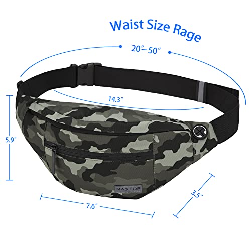 Image of Large Camo Fanny Pack Belt Bag with 4-Zipper Pockets Gifts for Enjoy Festival Sports Workout Traveling Running Casual Hands-Free Water-Resistant Waist Pack Bag Carrying All Size of Phones