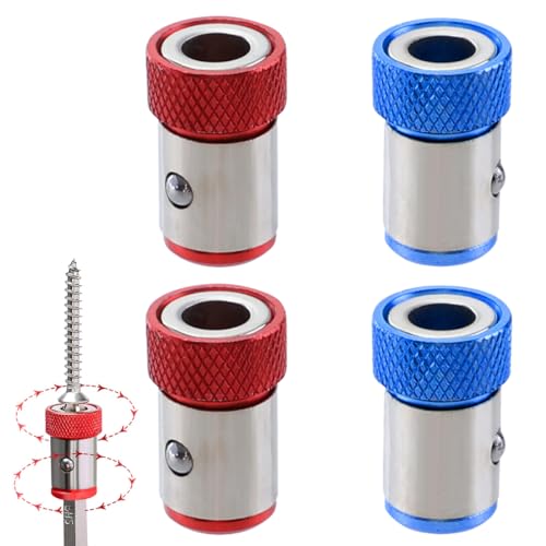 Destornillador Magnético Anillo,4 Piezas Anillo de Imán de Destornillador Antideslizante Accesorios de Aleación de Aluminio para Brocas de Vástago de 1/4' Accesorio de Herramienta Eléctrica