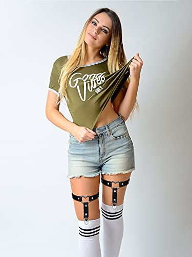 6 Pieces Heart Garter Set Rivet Heart Garter, Lace Heart Garter, Faux Leather Thigh Ring Garter Belt Adjustable Leg Garter Punk Gothic Garter With Anti-Slip Clips For Women Girls #TOP4