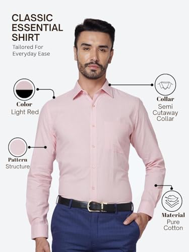 Image of Raymond Men Slim Fit Structure Pattern Pure Cotton Semi Cutaway Collar Full Sleeve Formal Shirt