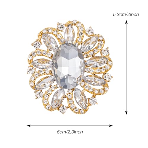 Image of SELOVO Flower Rhinestone Statement Brooch Pin Accessory Antique Gold Tone