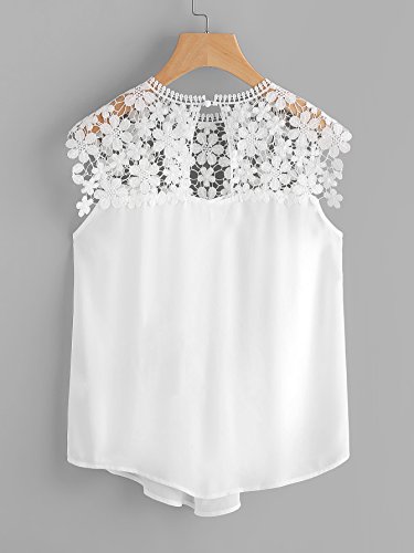 Floerns Women's Lace Neckline Sleeveless Chiffon Blouse Top White M #TOP5