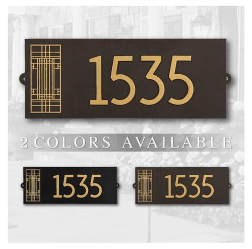 Whitehall Frank Lloyd Wright Oak Park Modern Personalized Address Plaque, Cast Aluminum House Numbers Sign, Black/Gold, Wall Mounted Outdoor Address Sign, 17 x 6.625 Inch, Made in USA