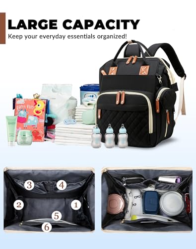 Image of Diaper Bag with Changing Station, Waterproof 3 in 1 Diaper Backpack with Foldable Changing Pad, Insulated Bottle Holders,Large Travel Backpack for Mom & Dad, Baby essentials,Black