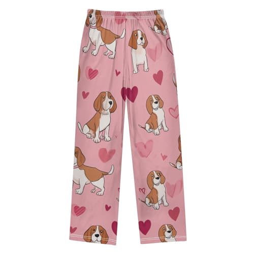 Beagle Love Heart Pattern Boys Long Pants Soft Trousers Elastic Waist Kids Lounge Bottoms with Pockets S-XL2