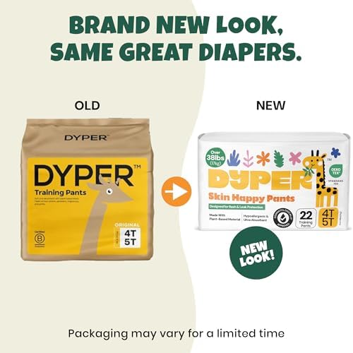 DYPER 유아 배변 훈련 바지, 여아 및 남아용, 정직한 성분, 낮과 밤새, 식물 기반* 소재로 제작, 민감한 피부를 위한 저자극성, 무향 (사이즈 4T-5T, 22, 개) — 사진 2