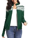 Sykooria Womens Fall Clothing Chunky Christmas Cardigans Front Full Zip Long Sleeve Snowflake Knit Coats Jacket Fern Green