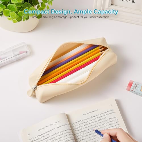 Image of Silicone Pencil Case, Pencil Case Small, Pencil Pouch Aesthetic, Pencil Bag, Pencil Pouch for Women, Makeup Pouch Khaki