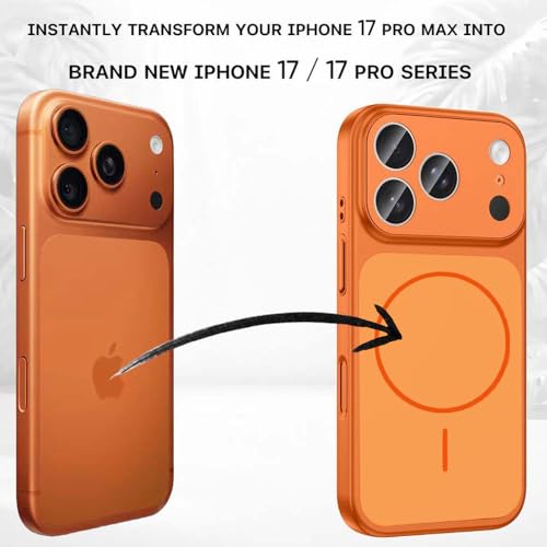 Image of DIZORO Magnetic Case for iPhone 17 Pro Case [Compatible with MagSafe][Built-in Camera Lens Protector] Slim Soft Silicone Bumper Shockproof Metallic Luster Back Cover Phone Case (Orange)