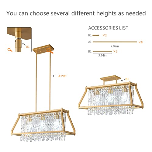 Image of LMQNINE Chandeliers for Dining Room, 3-Light Trapezoidal Industrial Dining Room Light Fixture Farmhouse Chandelier Crystal Pendant Lights Kitchen Island Living Room (Gold 25.98 inch)